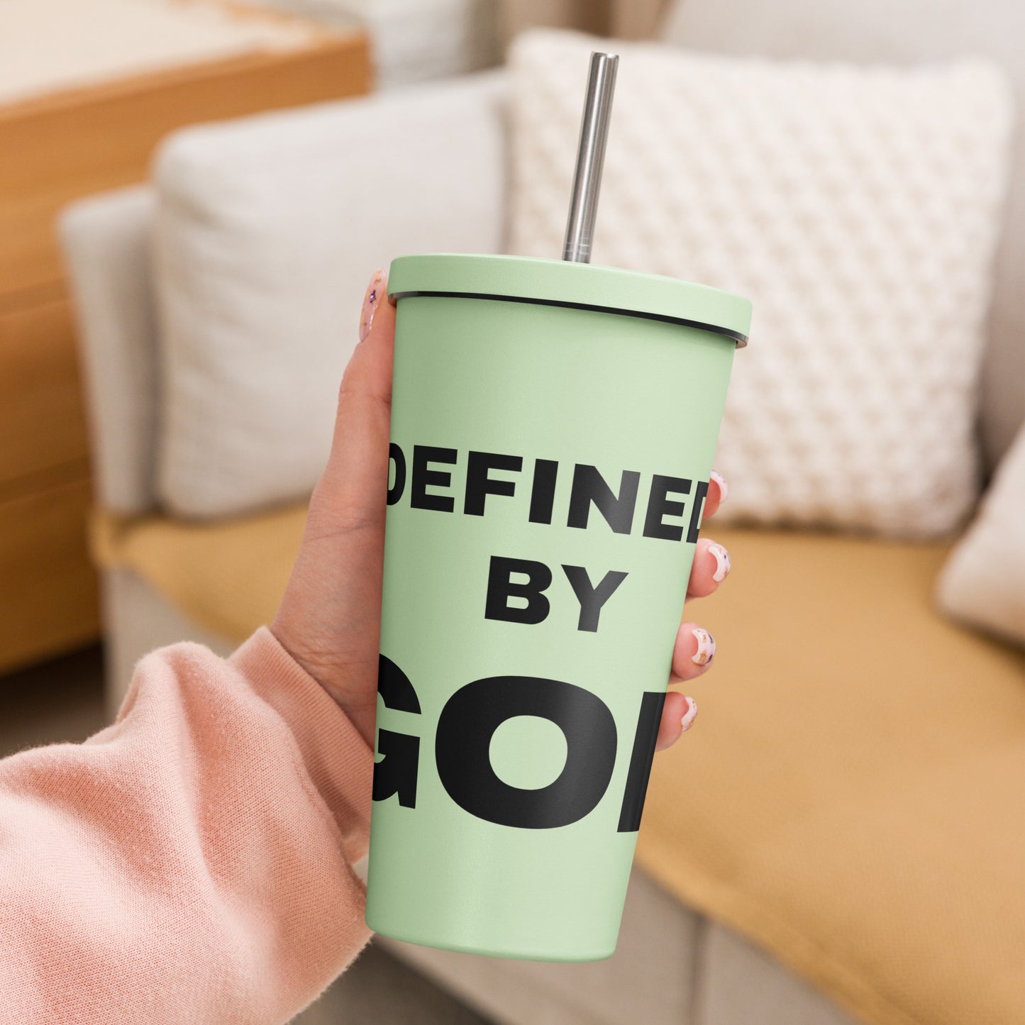 Defined By God Insulated tumbler with a straw