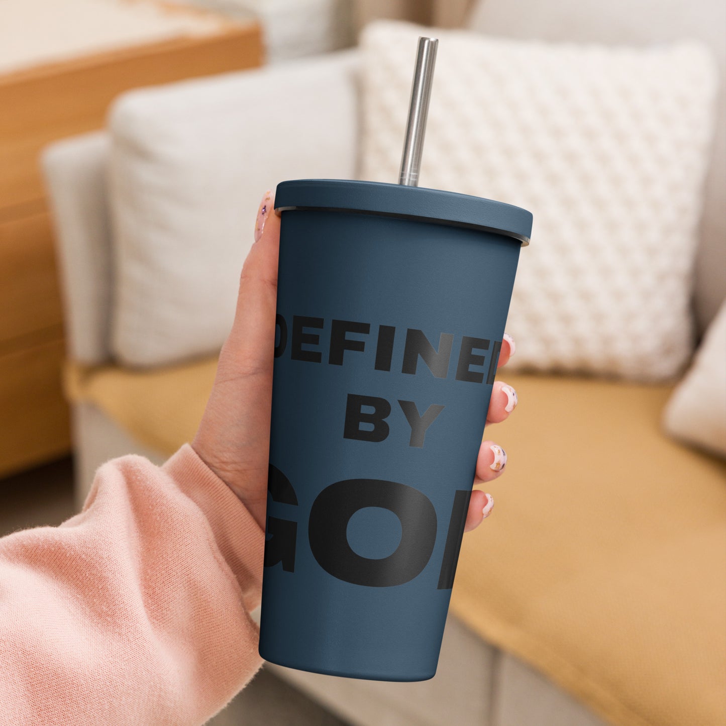 Defined By God Insulated tumbler with a straw