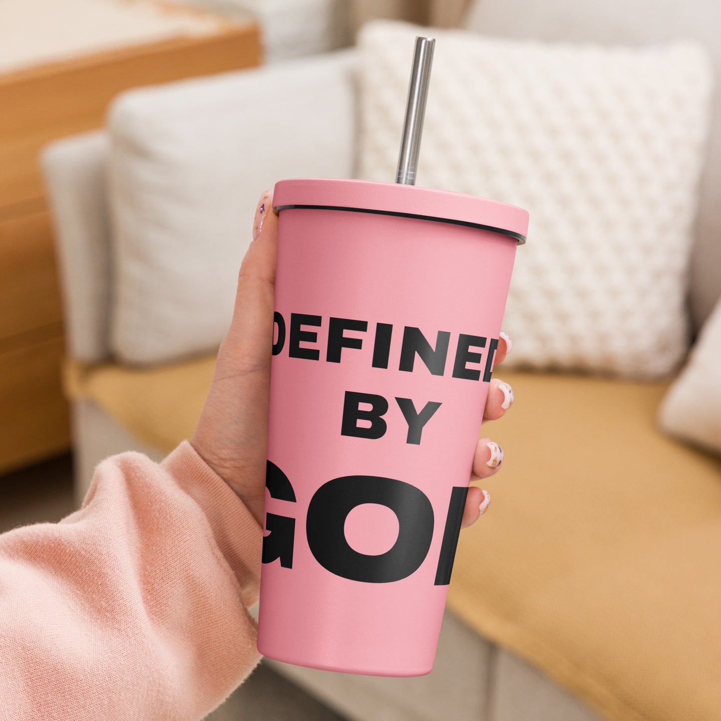 Defined By God Insulated tumbler with a straw